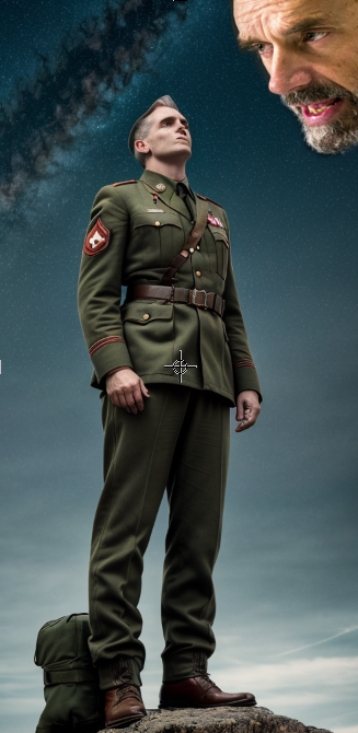 A soldier looking inspired towards jordan peterson